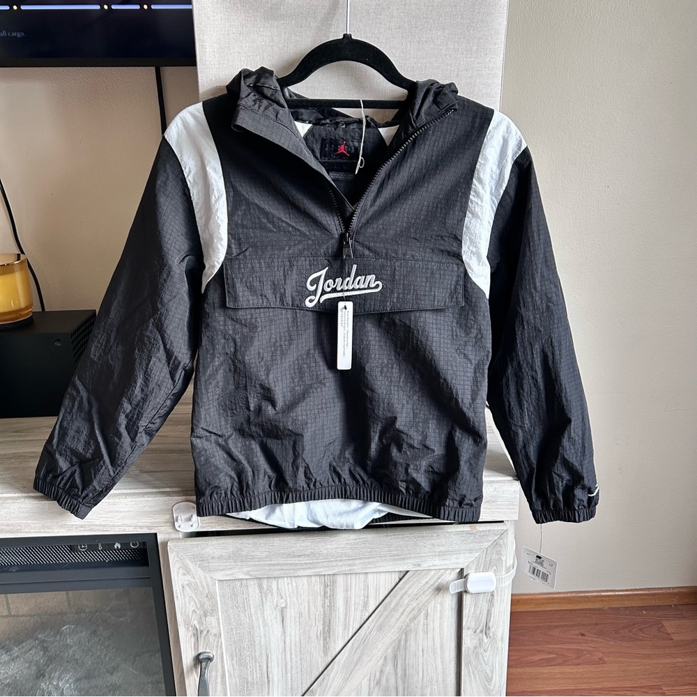Jordan Black & White Kids Half-Zip Hooded Windbreaker